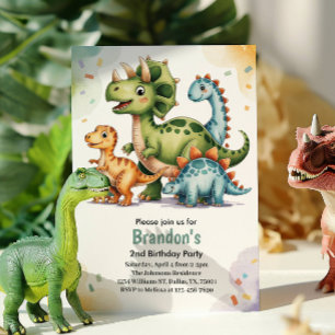 Süße Kinder Dinosaurier 2. Geburtstagsfeier Einladung