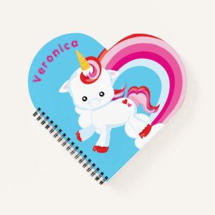 Süße Kinder Einhorn Regenbogen Bunt Herz Form Notizbuch