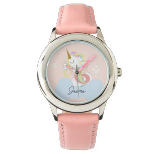 Süße Kinder Einhorn und Florale Name Armbanduhr