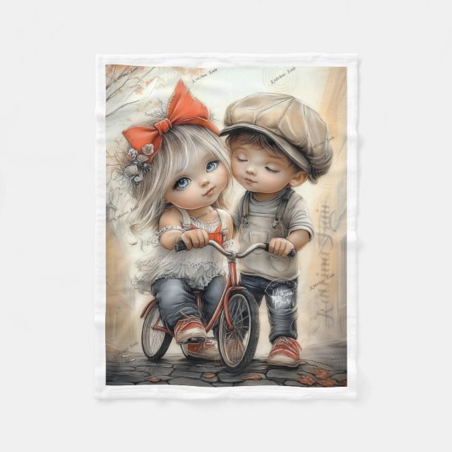 Süße Kinder Fahrrad Fließdecke Fleecedecke (Vorderseite)