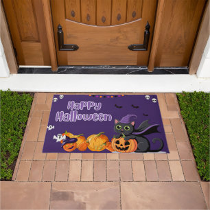 Süße Kinder Frohes Halloween Schwarze Katze Fußmatte