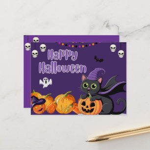 Süße Kinder Frohes Halloween Schwarze Katze Postkarte