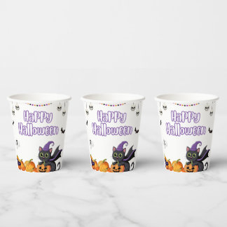 Süße Kinder Frohes Halloween Schwarze Katzen Pappbecher