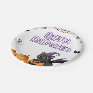 Süße Kinder Frohes Halloween Schwarze Katzen Pappteller