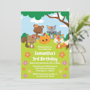 Süße Kinder Herbst Waldtiere Geburtstag Einladung