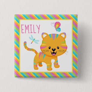Süße Kinder Regenbogen-Tiger & farbenfrohe Streife Button