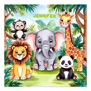 Süße Kinder Safari Dschungeltiere Personalisierter Fotodruck