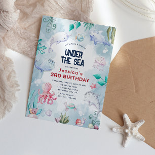 Süße Kinder Wasserfarbe Unter dem Meer Geburtstags Einladung