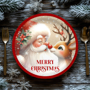 Süße Kinder-Weihnachtsplatten Santa Claus Rudolph Pappteller