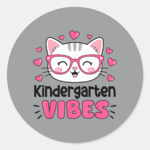 Süße Kindergarten-Vibes Katze Kätzchen Zurück zur Runder Aufkleber