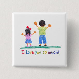 Süße Kinderzeichnung Ich liebe dich so sehr Bunt Button