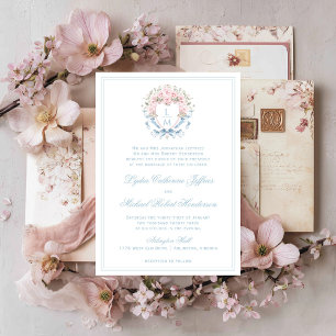 Süße Kirschblüten-Wappen   Monogramm-Hochzeit Einladung