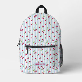 Süße Kirsche Blaue Streifen Retro Personalisiert Bedruckter Rucksack