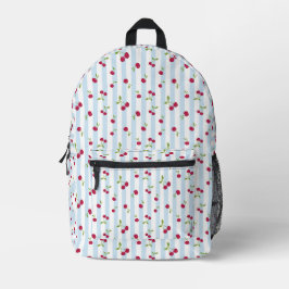 Süße Kirsche Blaue Streifen Retro Zurück zur Schul Bedruckter Rucksack