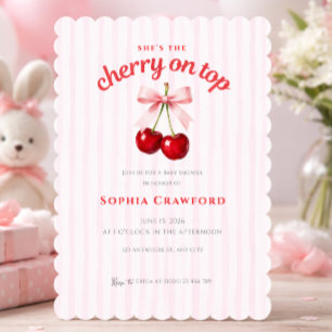 Süße Kirsche oben Rosa Schleife Baby Shower Einladung