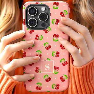 Süße Kirschen mit Tupfen auf rosa Monogramm Case-Mate iPhone Hülle