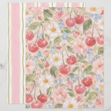 Süße Kirschen und Blumen Land Scrapbook Papier