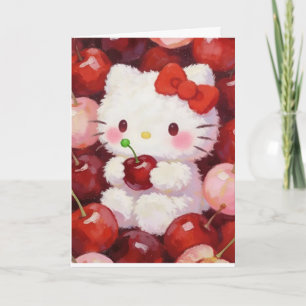Süße Kirschkatze Ästhetik Rosa & Rot Kawaii Kirsch Karte