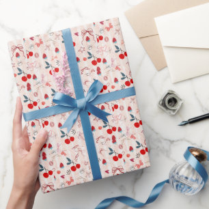 Süße Kirschschleifen und Sterne Ästhetik-Design Geschenkpapier