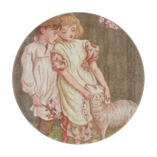 Süße kitschige Vintage-Valentinsgrußkarte, Kinder Schneidebrett
