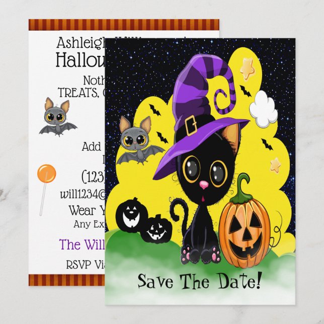 Süsse Kitty FUN Halloween-Party Einladung (Vorne/Hinten)