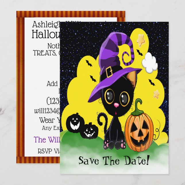Süsse Kitty FUN Halloween-Party Einladung (Vorne/Hinten)