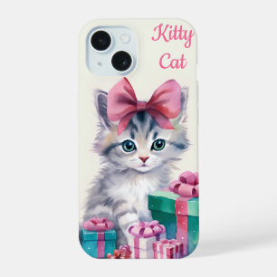 Süße Kitty Katze große rosa Schleife iPhone 15 Hülle