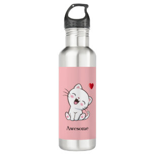 Süße Kitty Katze & Herz auf Rosa Edelstahlflasche