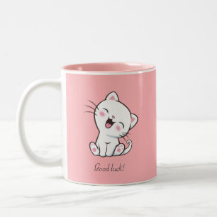 Süße Kitty-Katze & Herz auf Rosa Zweifarbige Tasse