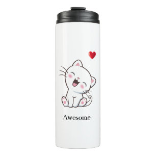 Süße Kitty Katze & Herz Thermotasse Thermosbecher