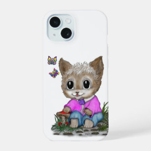 Süße Kitty Katze und Schmetterling iPhone 15 Hülle