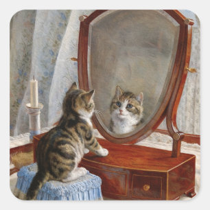 Süße Kitty-Katze Vintage-Gemälde von Frank Paton Quadratischer Aufkleber