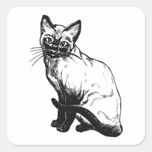 Süße Kitty Katzen Illustration Schwarz Weiß Katze Quadratischer Aufkleber