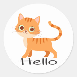 Süße Kitty Orange Tabby Kätzchen Cartoon Hallo Kat Runder Aufkleber
