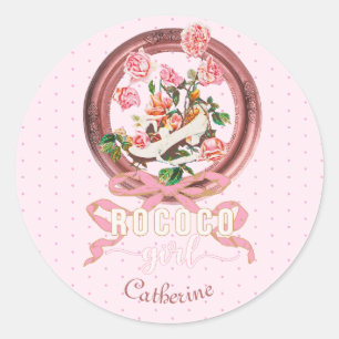 Süße Klassische Rosa Rokoko Mädchen Rosen Schleife Runder Aufkleber