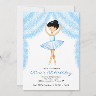 Süße kleine Ballerina mit braunen Haaren im blauen Einladung