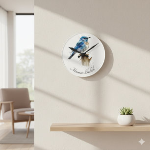 Süße kleine Bergblauring-Wasserfarbe, individuell Runde Wanduhr
