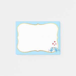 Süße kleine blaue Vögel, Herzen & hellblauer Rahme Post-it Klebezettel