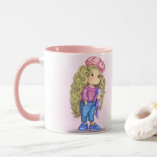 Süße kleine blonde Mädchen-Häschen-Spielzeug-Liebe Tasse