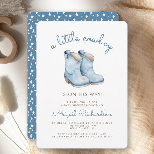 Süße kleine Cowboy-Blau-Jungen-Babyparty Einladung