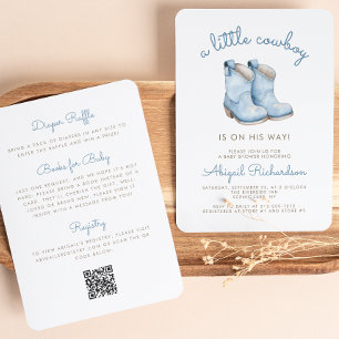 Süße kleine Cowboy-Blau-Jungen-Babyparty Einladung