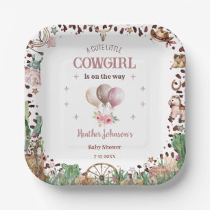 Süße kleine Cowgirl Western Aquarell-Baby-Party Pappteller