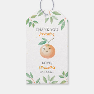 Süße kleine Cutie Orange Gingham Babyparty Geschenkanhänger