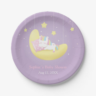 Süße kleine Einhorn auf Mond Baby Shower Teller