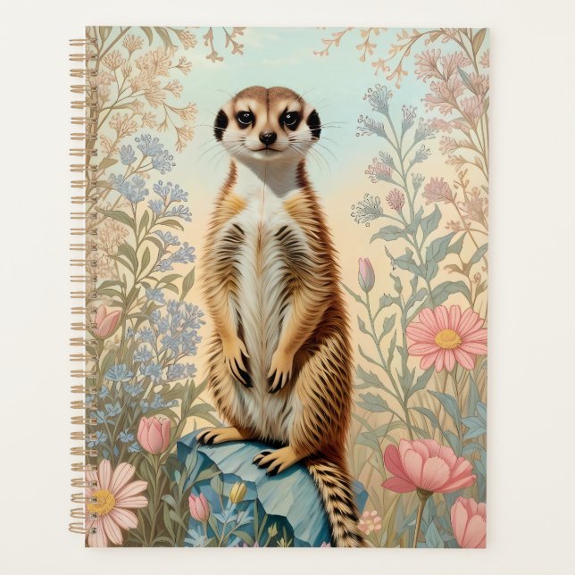 Süße kleine Erdmännchen-Pastell-Blumen Planer (Vorderseite)
