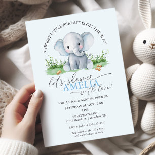Süße kleine Erdnuss-Elefanten-Baby-Jungen-Party Einladung