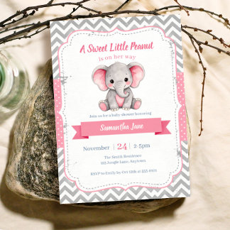 Süße kleine Erdnuss Rosa Elefant Baby Shower Einladung