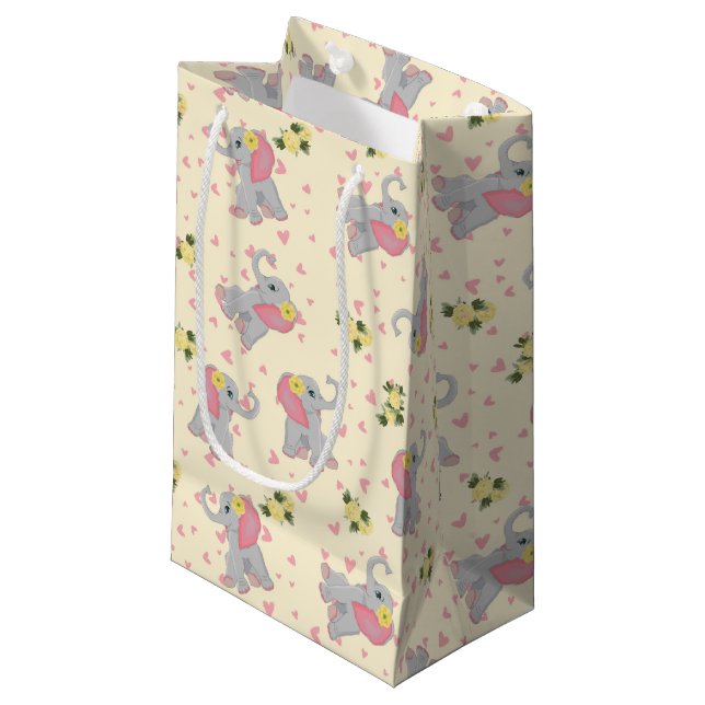 Süße kleine Erdnüsse Elephant Wasserfarbe Blüte Kleine Geschenktüte (Vorderseite Schrägansicht)