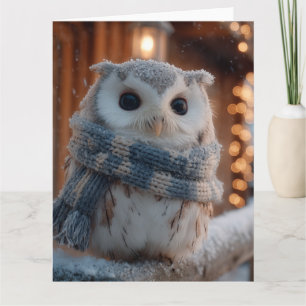 Süße kleine Eule mit gestrickter Winter-Schal Karte