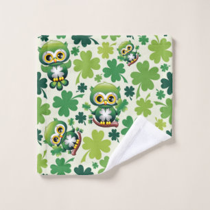 Süße kleine Eule St. Patrick Cartoon Badhandtuch Set